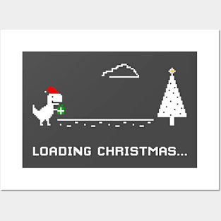 Loading Christmas T-Rex Offline Black Posters and Art